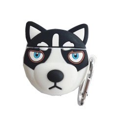 Cute Design Cartoon Silicone Cover Skin for Airpod (1 / 2) Charging Case (Husky Black)